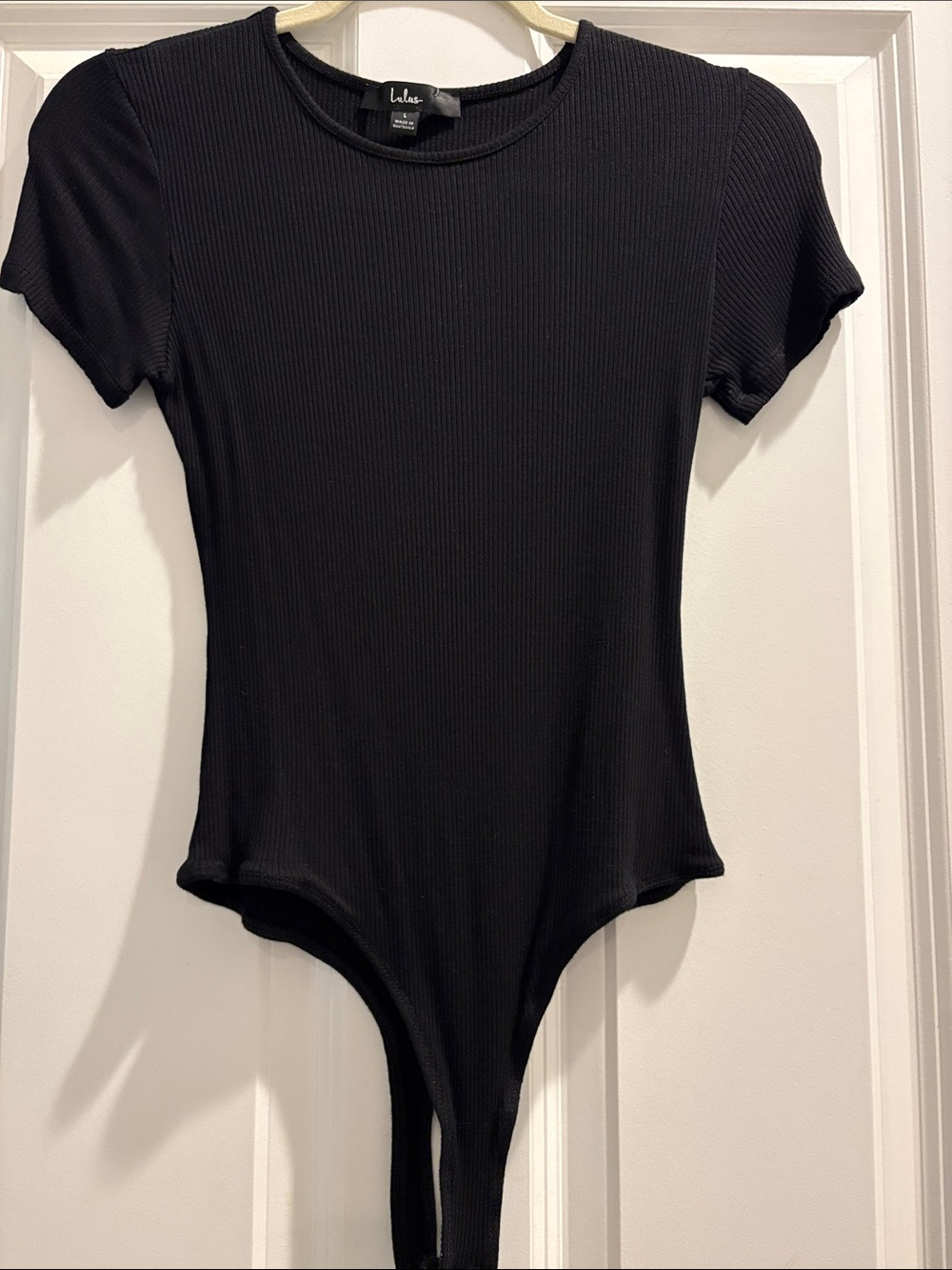 Lulu's Black Ribbed Short Sleeve Bodysuit